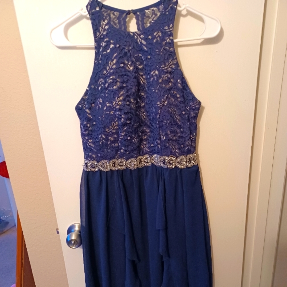 Blue and silver prom dress